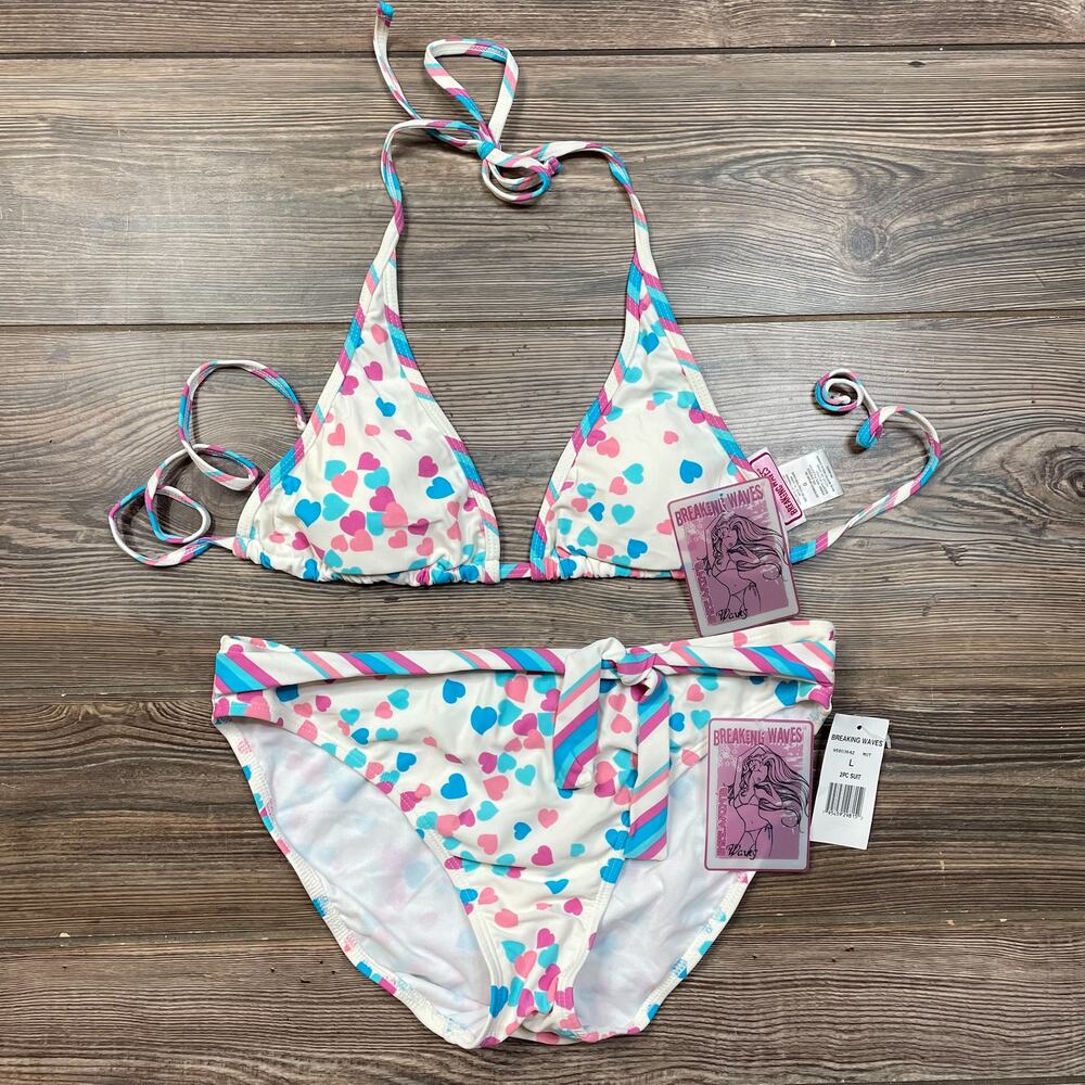 Breaking Waves Pink Green Heart Bikini Swimsuit SZ LG L C102062